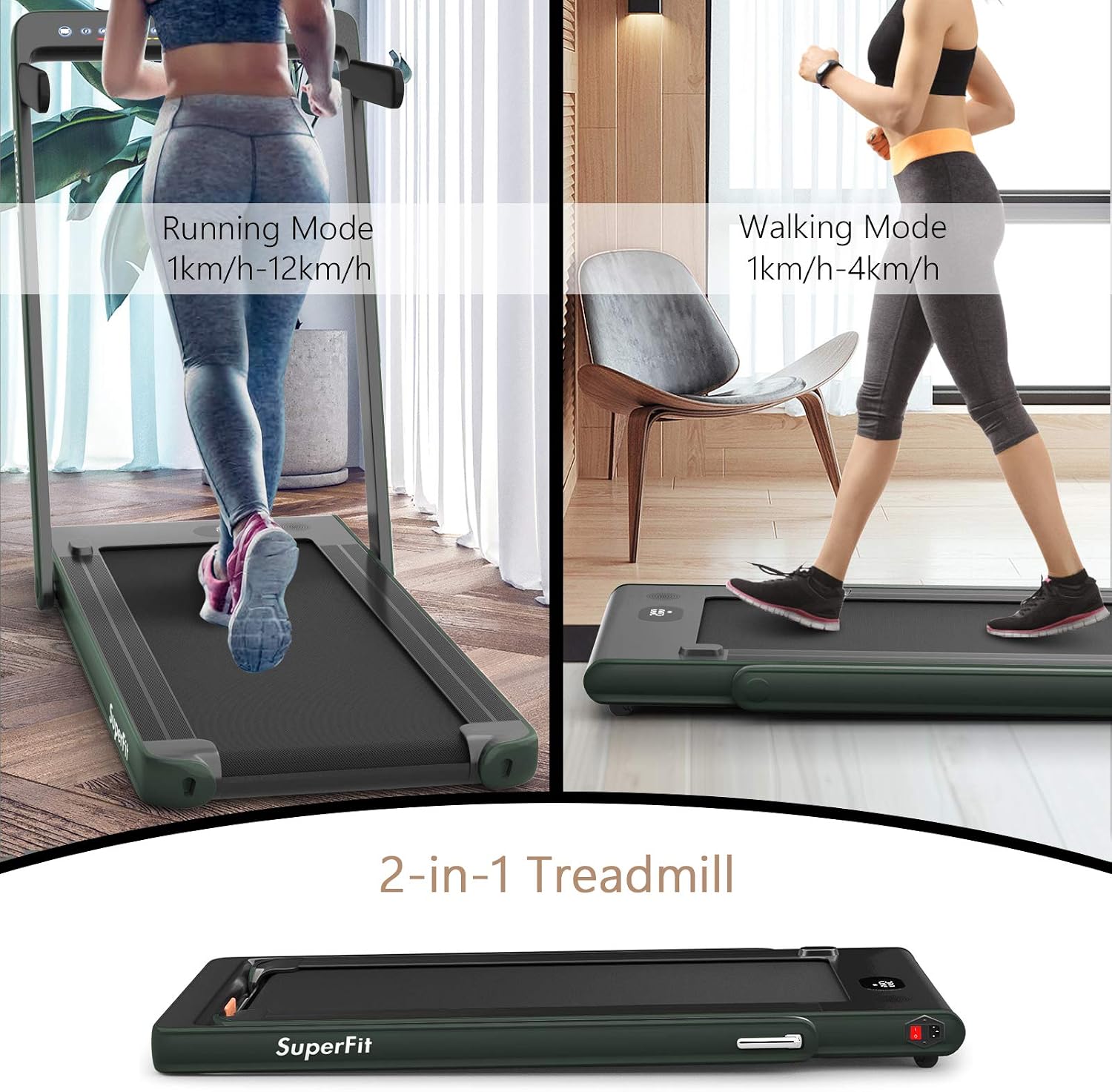 Goplus 2 in 1 Folding Treadmill with Dual Display, 2.25HP Superfit Under Desk Electric Pad Treadmill, Installation-Free, Blue Tooth Speaker, APP Control, Remote Control, Walking Jogging for Home