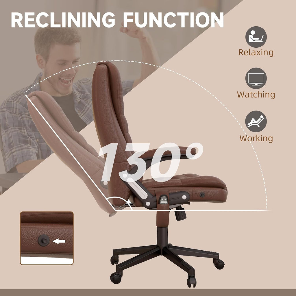 HOMCOM High Back Vibration Massage Office Chair with 6 Vibration Points, Heated Reclining PU Leather Computer Chair with Armrest and Remote, Brown