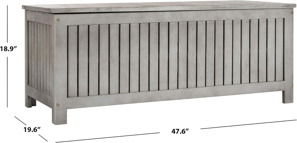 SAFAVIEH Outdoor - Abri Cushion Storage Box - Grey Solid Wood - Coastal Resort Storage Bench Design - Ideal for Patio, Deck, Porch, Backyard, 18' W x 47' D x 19' H (PAT7037B)
