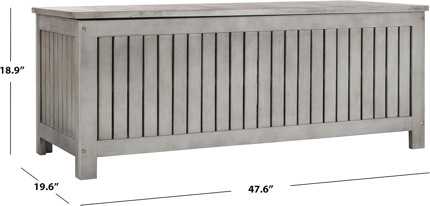 SAFAVIEH Outdoor - Abri Cushion Storage Box - Grey Solid Wood - Coastal Resort Storage Bench Design - Ideal for Patio, Deck, Porch, Backyard, 18' W x 47' D x 19' H (PAT7037B)