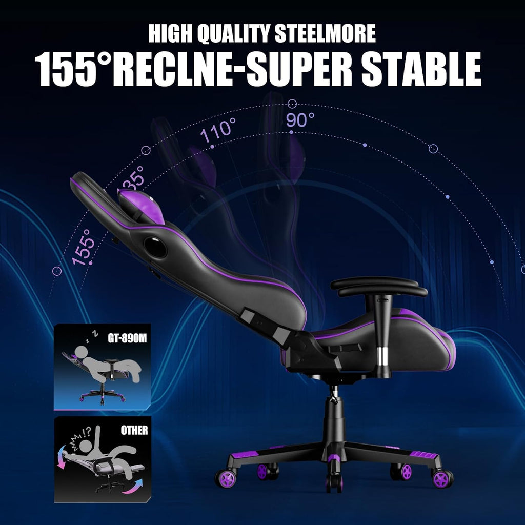 Gaming Chair with Bluetooth Speakers Music Video Game Chair Audio Ergonomic Design Heavy Duty Office Computer Desk Chair GT890M Purple