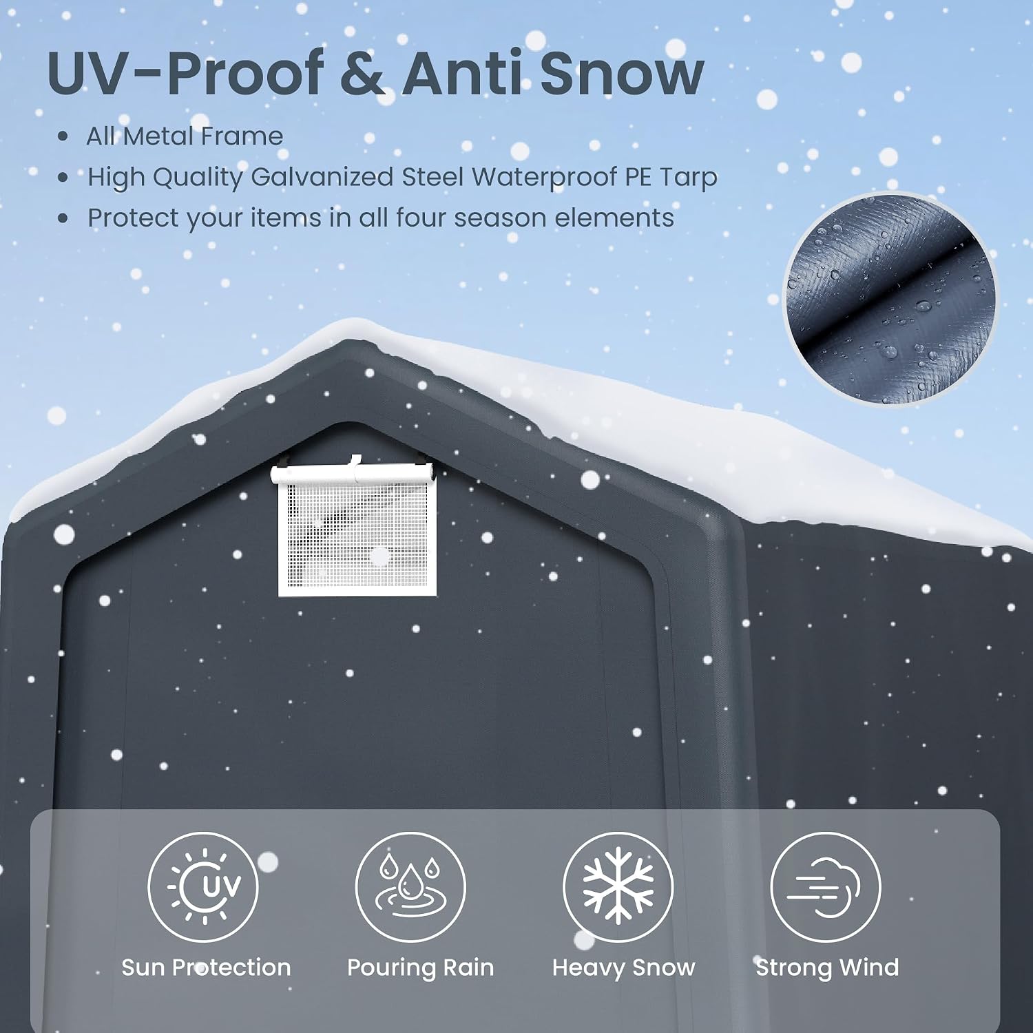 PHI VILLA 6x10ft Storage Shelter Shed, Portable Carports Outdoor Garage Canopy with Roll up Zipper Doors & Vents Waterproof UV Resistant Garages Tent for Cars,Boats,Tools, Motorcycle, Gray