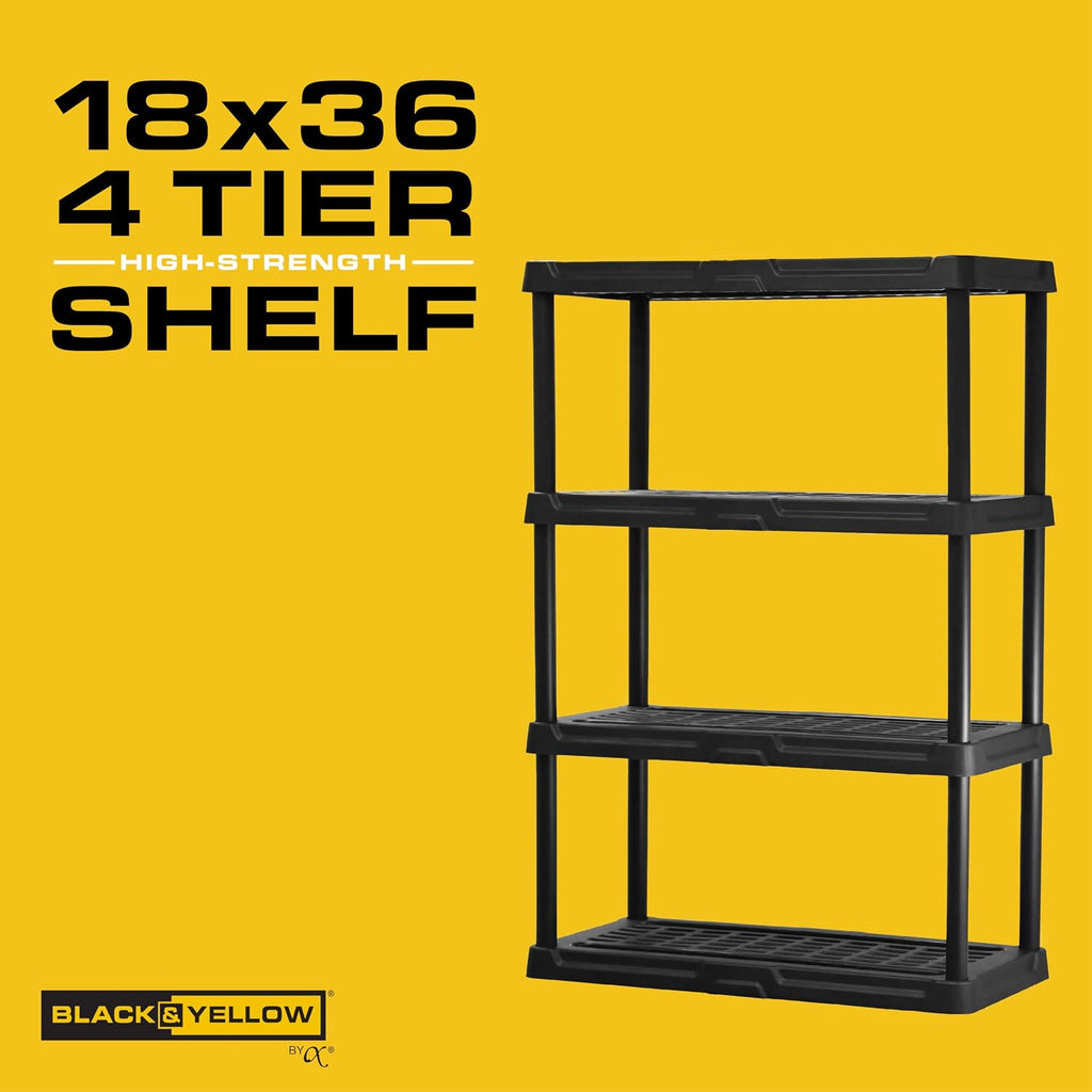 CENTREX CX 4-Tier Heavy Duty Plastic Storage Shelves that Support up to 150lbs/shelf, Organization and Storage, Weather-Resistant Design, Easy Assembly, 2 Pack, Black (53'H x 36'W x 18'D)