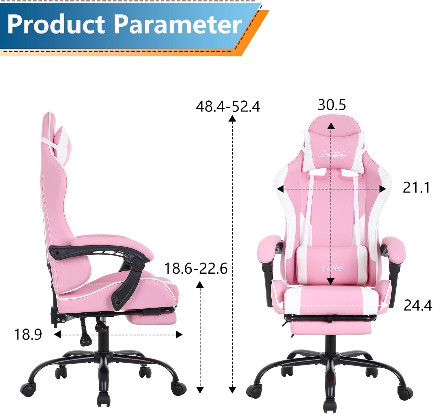 PayLessHere Ergonomic Racing Desk Chair Computer Chair Gaming Chair with Footrest Lumbar Support Headrest Armrest Task Rolling Swivel Ergonomic E-Sports Adjustable PC Gamer Chair (Pink)
