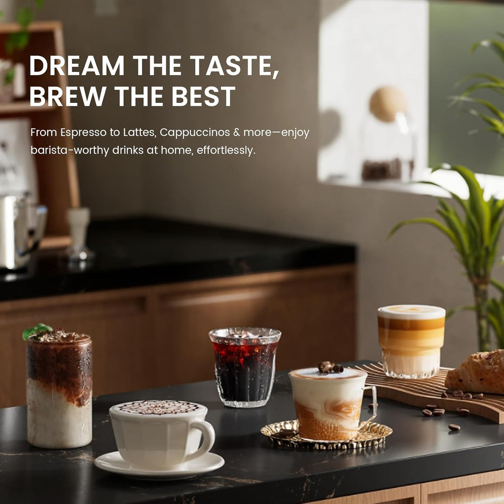 Kismile Automatic Espresso Machine, 20 Bar Espresso Machine with Grinder, Customizable Coffee Volume, Cappuccino Machines with Milk Frother, One-Touch Americano and Lattes for Home/Office