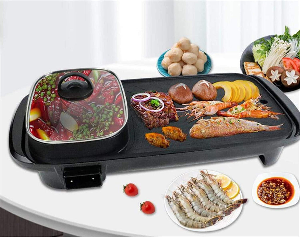 Smoke Free Electric Grill, 2-In-1 Electric Grill Grill Smokeless Indoor Machine for 6 People for Cheese, Thermostat Control, Non-Stick Material, Easy To Clean 1360 Watts
