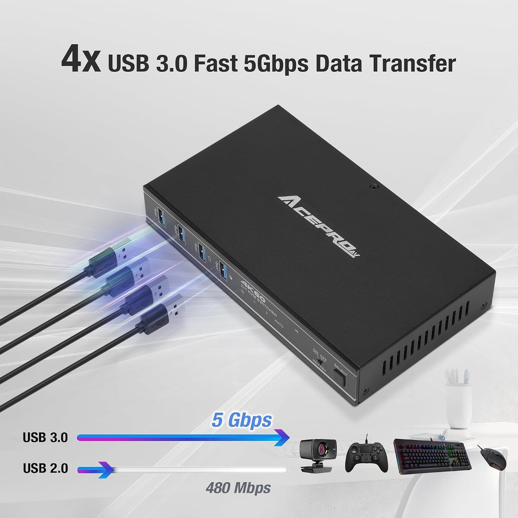 2x1 HDMI/USB-C 4K60Hz KVM Switch with PD Pass-Through - Selector for 2 Computers Sharing 4K Monitor Keyboard Mouse - Includes Cables to Connect Host Devices - Supports 100W Fast Charging