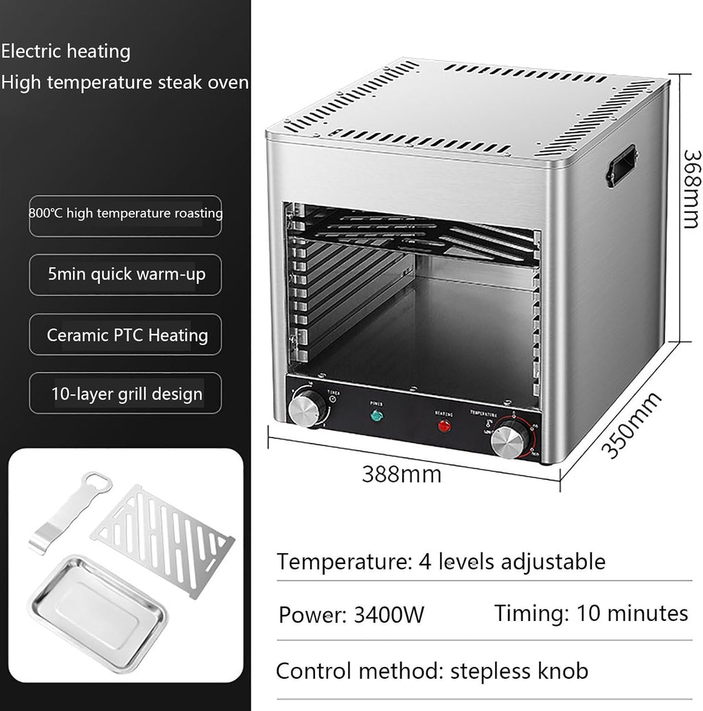 Gourmet Steak Grille (3400W), Steakhouse Quality, Ceramic Superheating Up to 800℃, Indoor Electric Grill and Sear Station, Stainless Steel