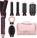 MaxAIR 2.0 7-in-1 Hot Air Styler,Travel Dual Voltage Multi-Styler Set,High Speed Hair Dryer Brush with Air Hair Straightener,1.1 Inch Auto-Wrap Curlers,110,000RPM,Jasper Plum