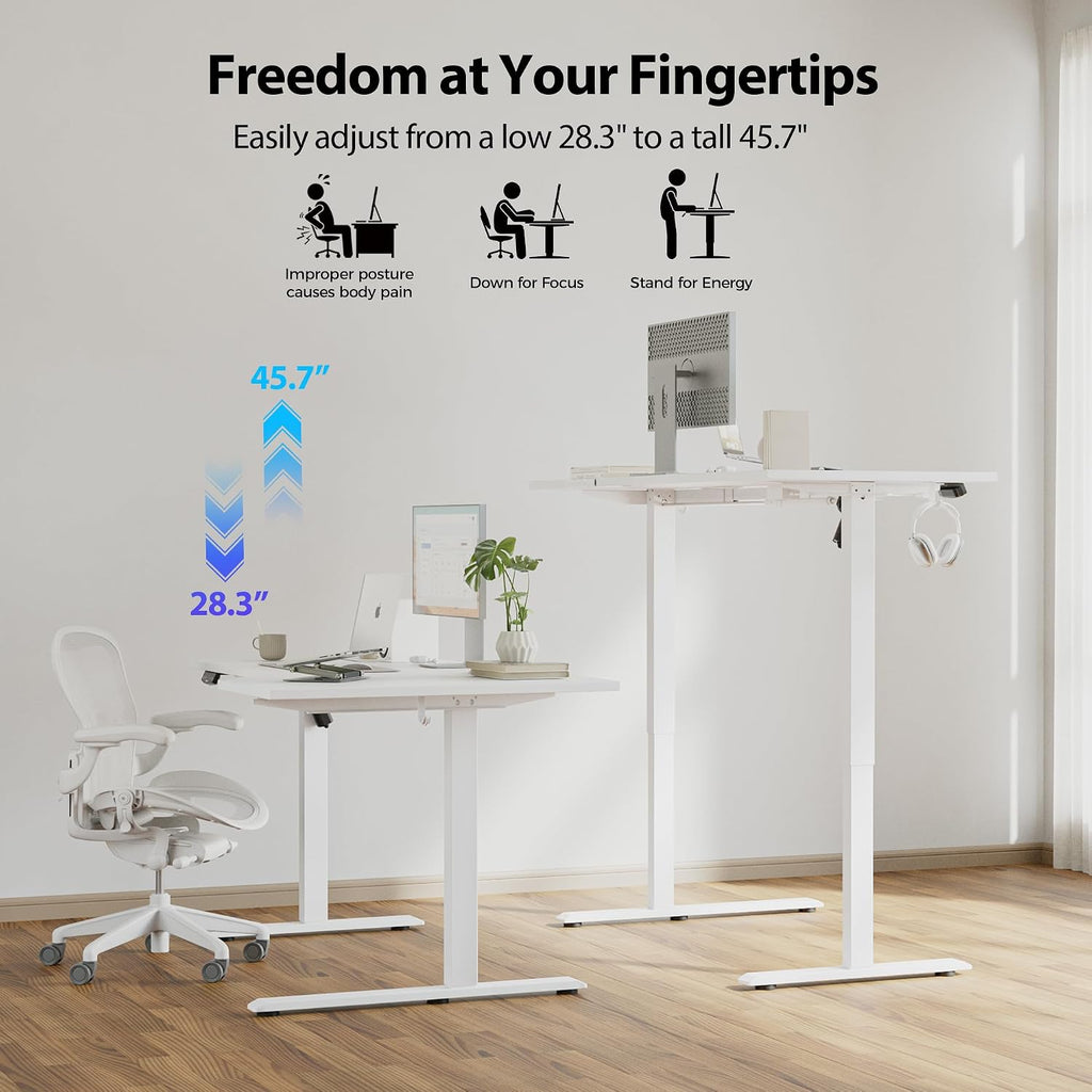 Agilestic Electric Standing Desk, Height Adjustable Desk, 55 x 32 Inch Sit Stand up for Work Office Home, L Shaped Ergonomic Rising Computer Table with Memory Preset, White