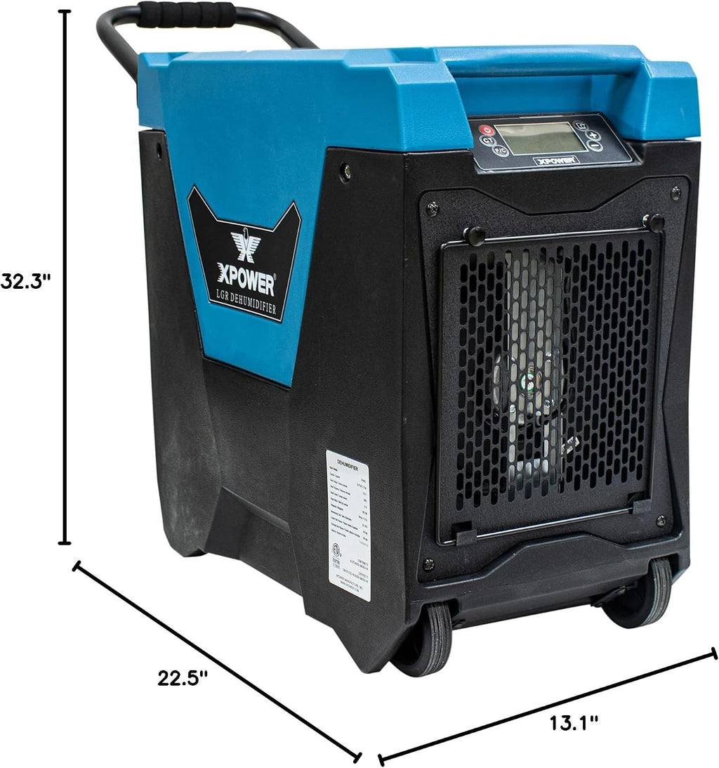 145-Pint LGR Commercial Dehumidifier with Auto Purge Pump, Handle and Wheels for Water Damage Restoration