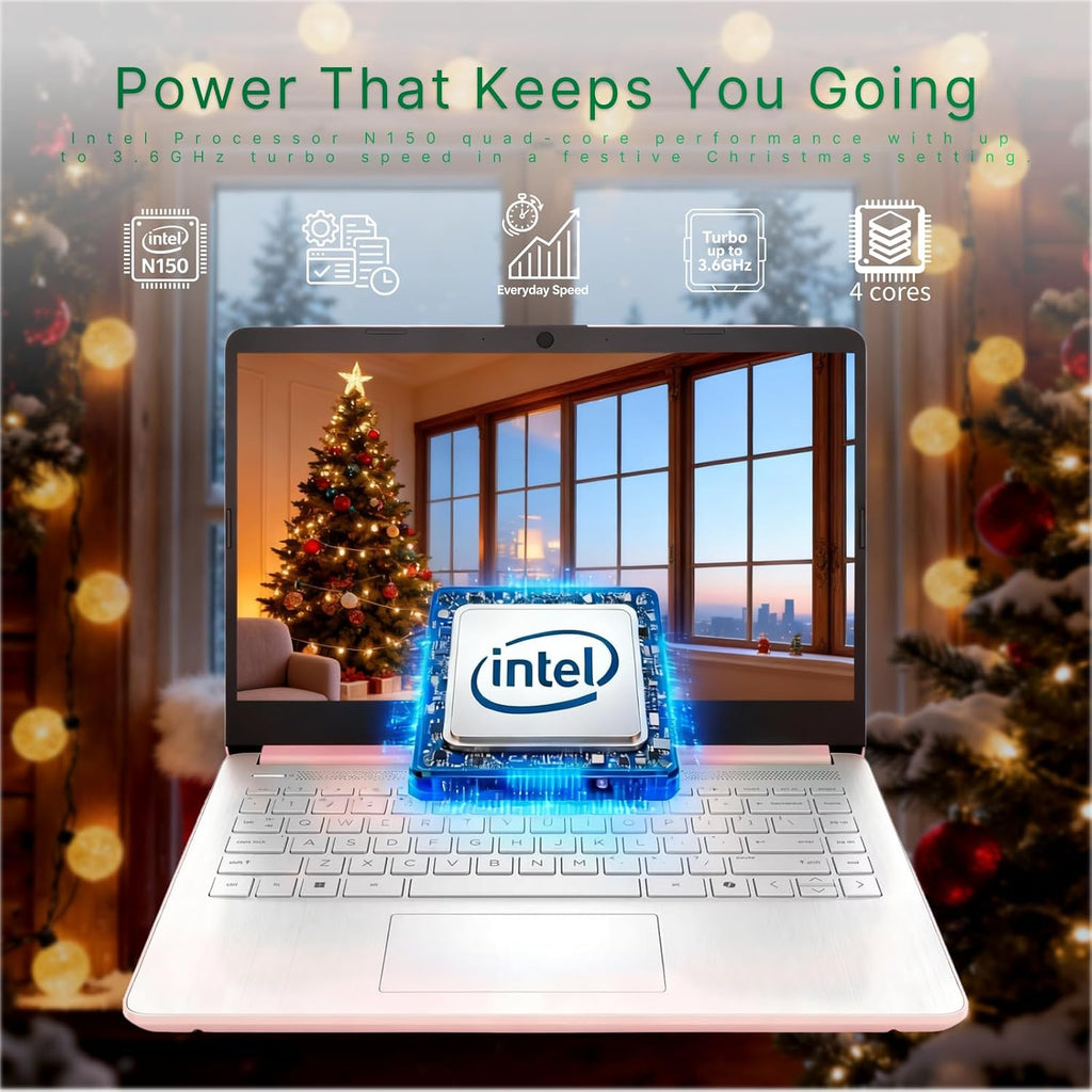 HP 14' Laptop 2025 Business Student Slim Computer, 1-Y Office 365, Copilot AI, Quad-Core Intel CPU, 16 GB RAM, 128GB UFS & 128GB SD Card, Wi-Fi 6, Windows 11 Pro, JQ2XzAccessory, Rose Gold