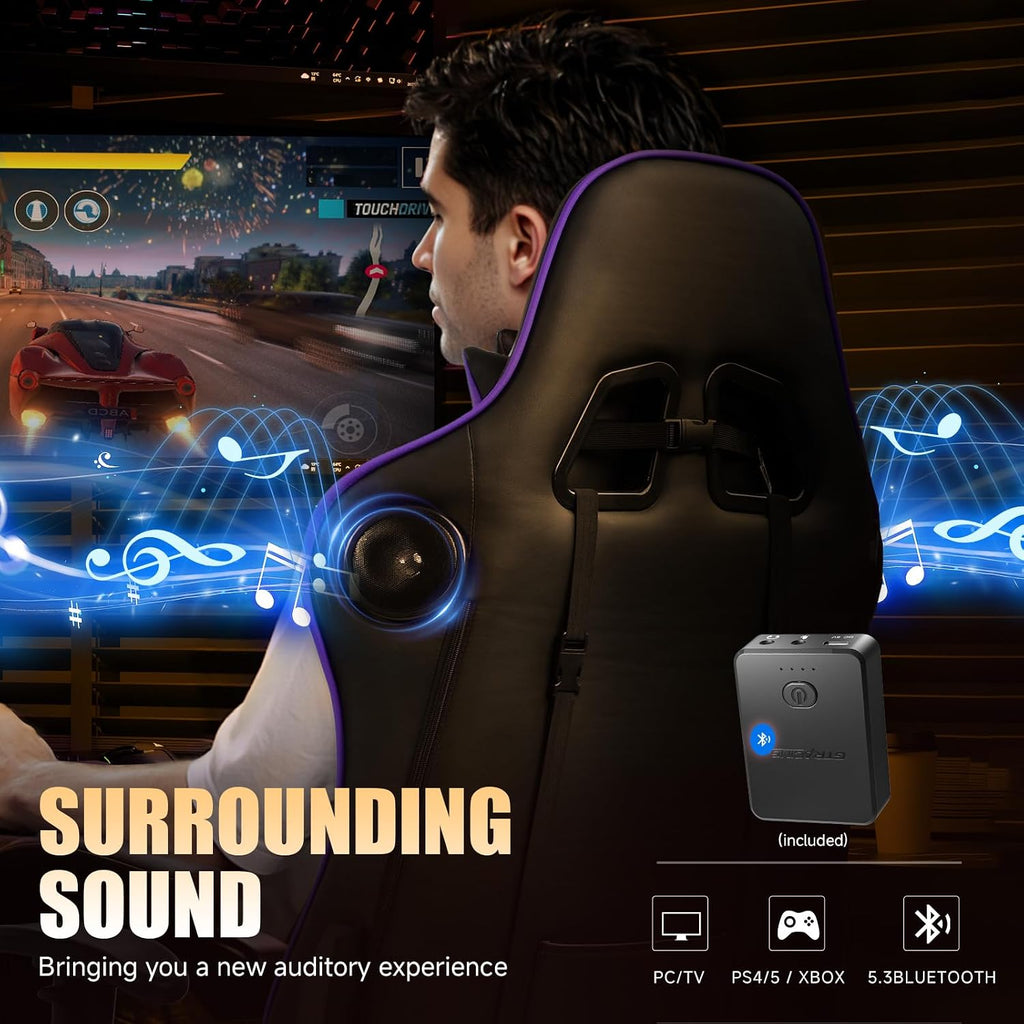 Gaming Chair with Bluetooth Speakers Music Video Game Chair Audio Ergonomic Design Heavy Duty Office Computer Desk Chair GT890M Purple