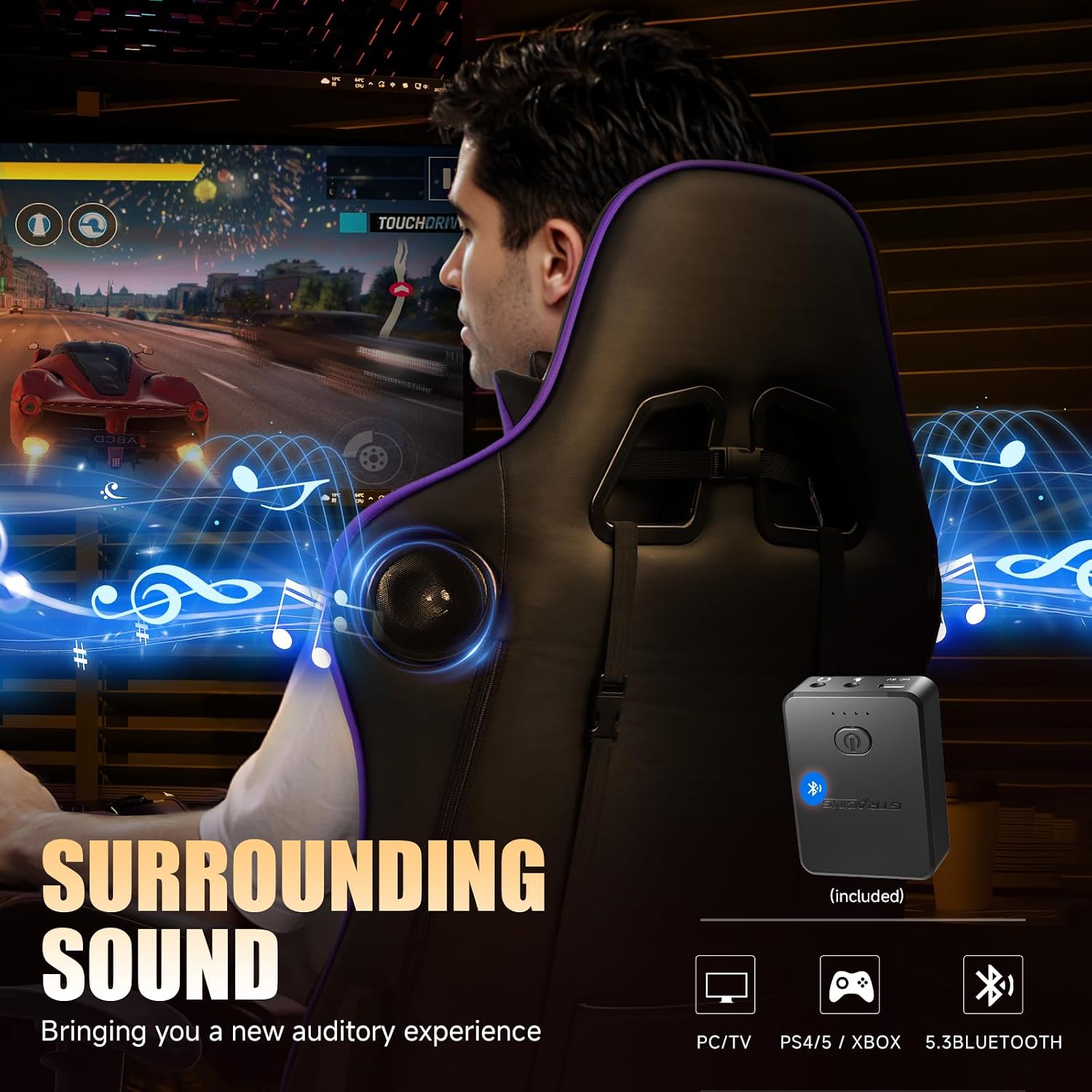 Gaming Chair with Bluetooth Speakers Music Video Game Chair Audio Ergonomic Design Heavy Duty Office Computer Desk Chair GT890M Purple