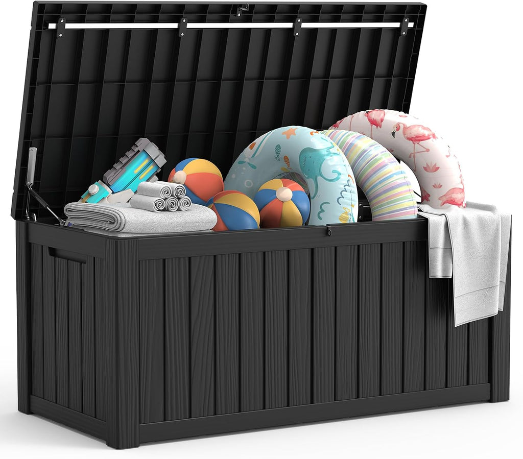LubanNese 150 Gallon Outdoor Deck Box, Lockable Waterproof Storage Container, Resin Weatherproof Box for Patio Garden Pool Toys Tools Cushions, Black