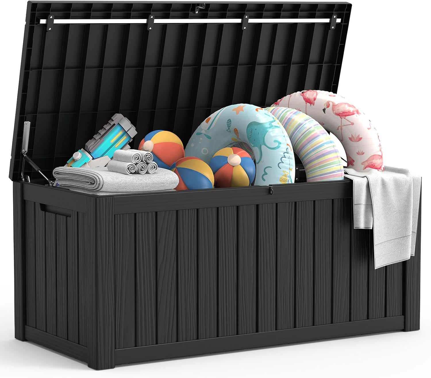 LubanNese 150 Gallon Outdoor Deck Box, Lockable Waterproof Storage Container, Resin Weatherproof Box for Patio Garden Pool Toys Tools Cushions, Black
