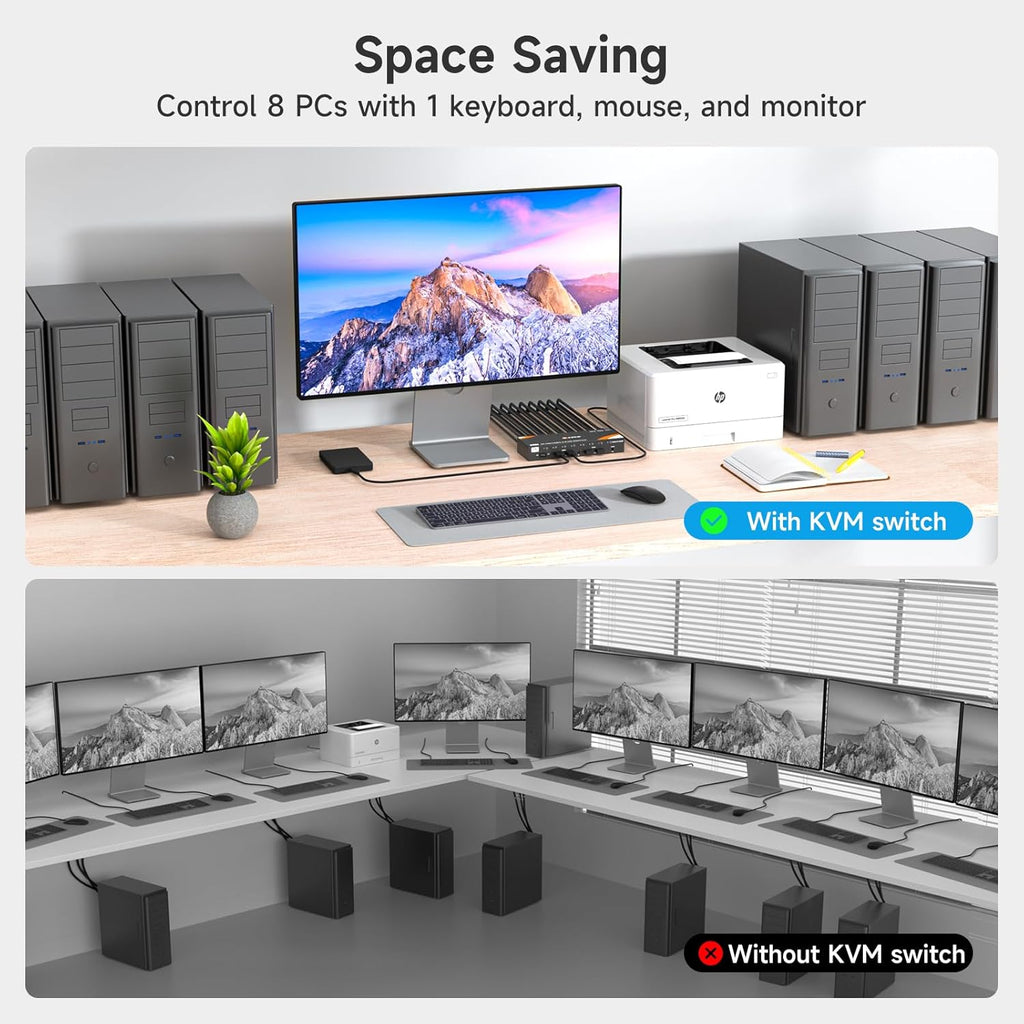 HDMI KVM Switch 8 Computers 1 Monitor, 8 Ports USB 3.0 KVM Switcher Support 4K@60Hz for 8 PC Share Keyboard and Mouse, Support Hotkey Switching Way
