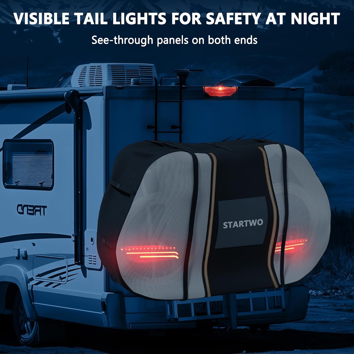 STARTWO Bike Cover for Transport On Rack, Bicycle Cover Outdoor Storage Waterproof for Transport 1 Bikes on Car Rear, with Two Elastic Straps and License Plate Window, Visible Tail Lights