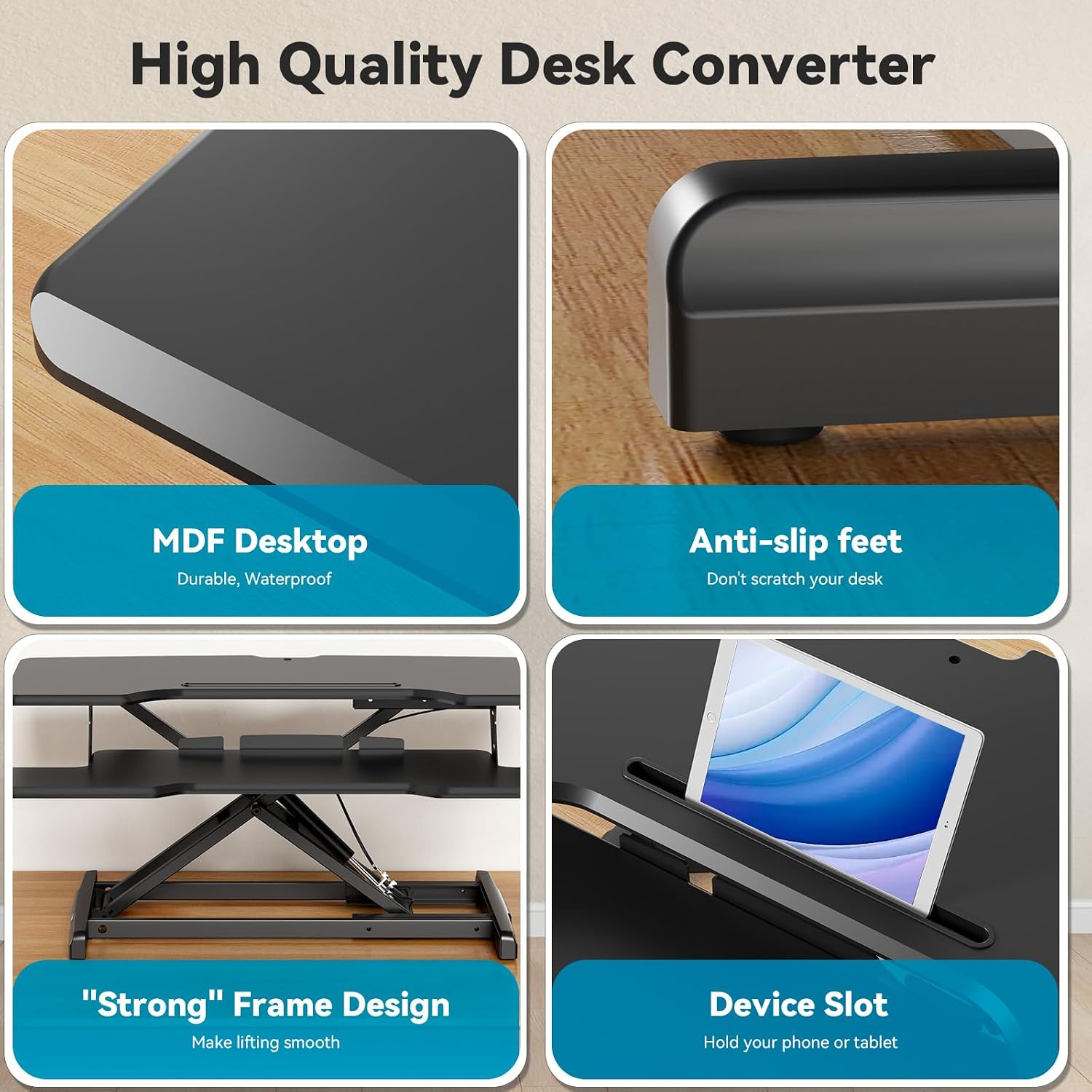 35' Standing Desk Converter, Height Adjustable Desktop Riser with Keyboard Tray for Two Monitors, Sit to Stand up Computer Workstation for Home Office, Black