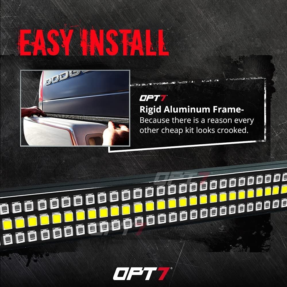 OPT7 Dynamic Taillight for F150 2015-2018 w/o Blind Spot Monitor – Redline 60' Aluminum Rigid 1-Piece Triple Row LED Truck Tailgate Light Bar w/Sequential Red Turn + Plug'n'Play Harness