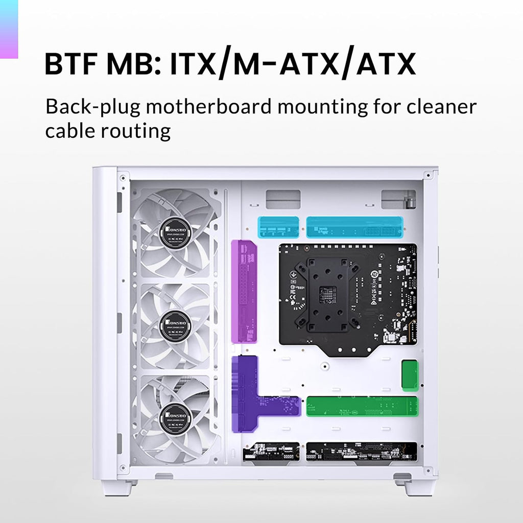 JONSBO TK-3 White One-Piece Curved Glass ATX Mid Tower Pc Case, One-Piece Curved Glass, Support BTF MB/Dual 360 AIO/ATX PSU/40Series GPU, with 10 Fan Positions, 270 Degree Side View Display,White