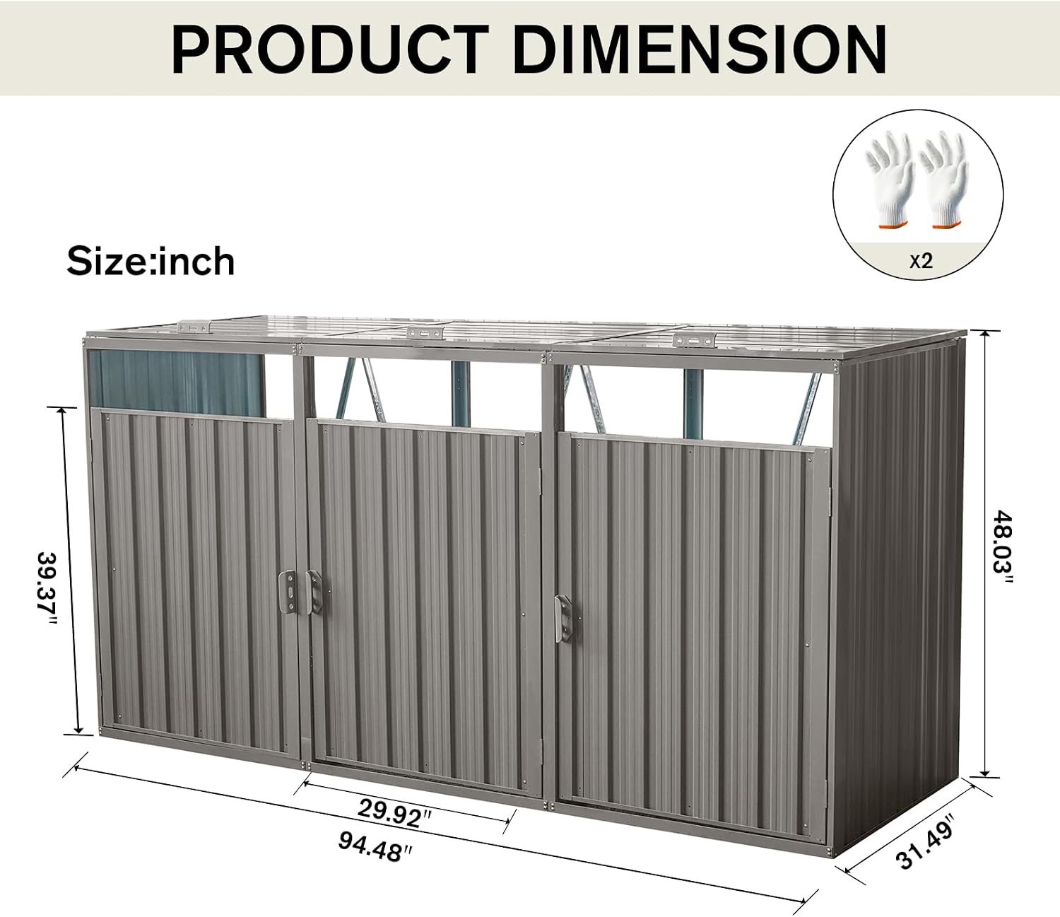 Outdoor Trash Can Storage, Garbage Bin Shed Stores, Trash Can Storage Cabinet Outside, Metal Outdoor Storage Shed for Garbage Cans, Garden Accessories, Backyard, and Patio Use, Lockable, Light Grey
