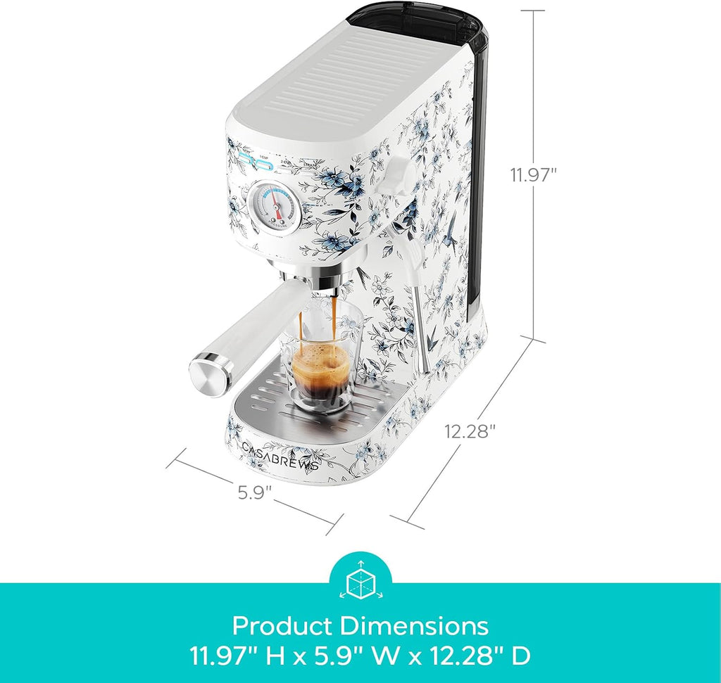 CASABREWS CM5418 Espresso Machine 20 Bar, Small Espresso Maker with Steam Milk Frother, Stainless Steel Coffee Machine with 34oz Removable Water Tank for Cappuccino, Latte Machine, Blue Willow