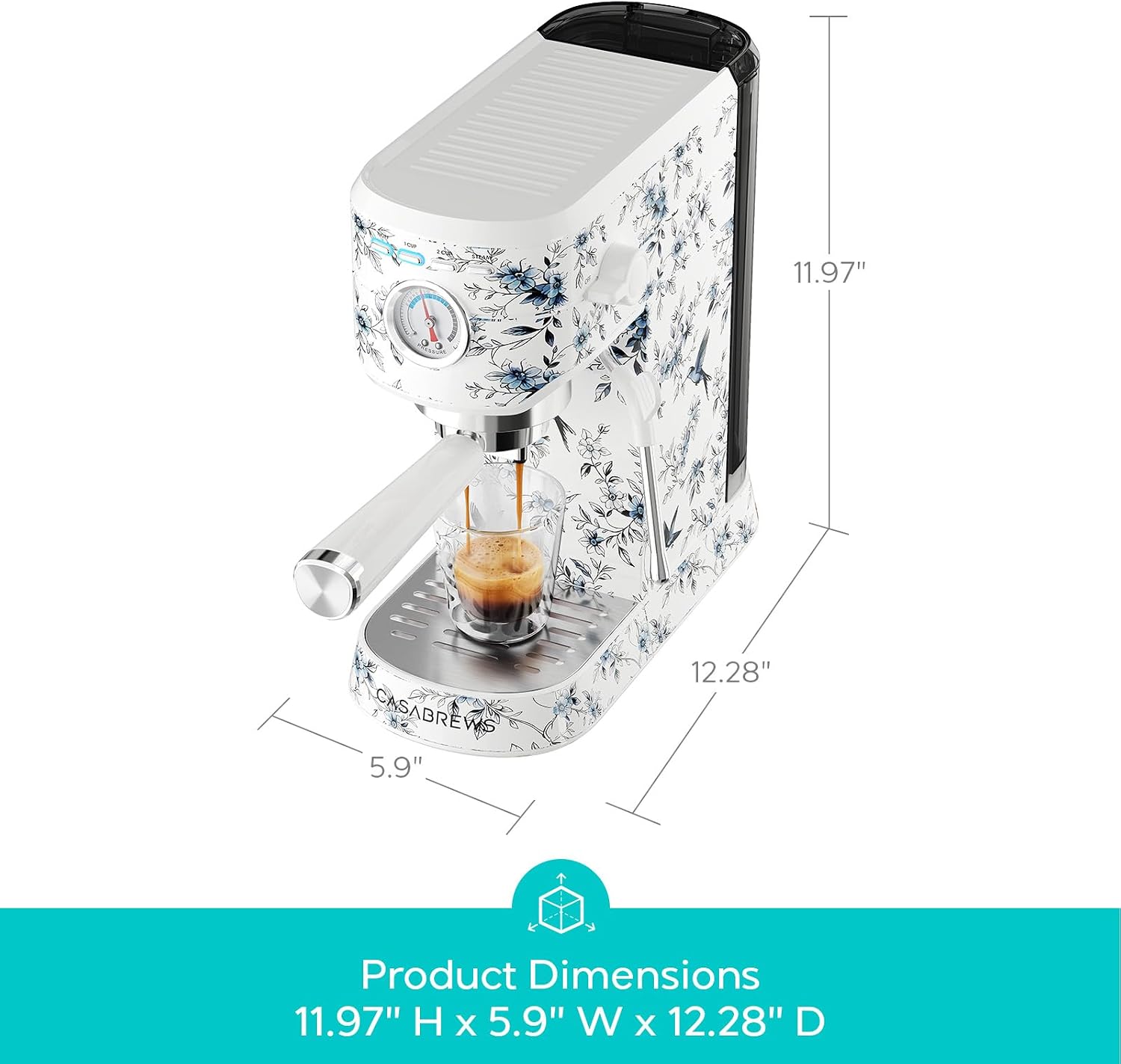 CASABREWS CM5418 Espresso Machine 20 Bar, Small Espresso Maker with Steam Milk Frother, Stainless Steel Coffee Machine with 34oz Removable Water Tank for Cappuccino, Latte Machine, Blue Willow