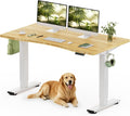 FLEXISPOT Solid Wood Standing Desk, One-Piece Real Wood Desktop, Electric Height Adjustable Desk for Home Office, 176 LBS Capacity (55'x28' Curved Bamboo, White Frame)