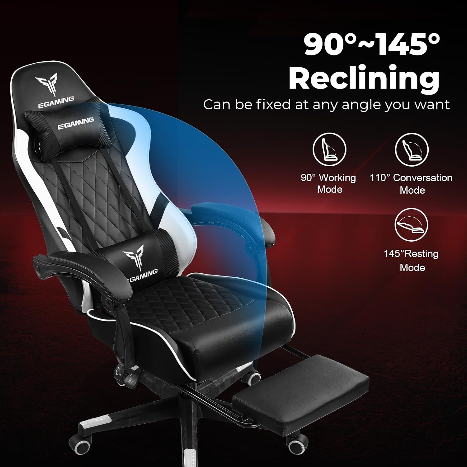 EXRACING Gaming Chair Ergonomic Computer Chair with Footrest and Lumbar Support, Height Adjustable High Back Leather Office Chair, 360° Swivel with Linked Armrest, for Adult and Teen