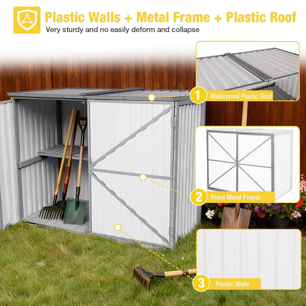 Aivituvin Outdoor Storage Cabinet Trash Can Storage Shed Upgraded with Metal Frame for Garbage Can, Gardening Tools and Accessories