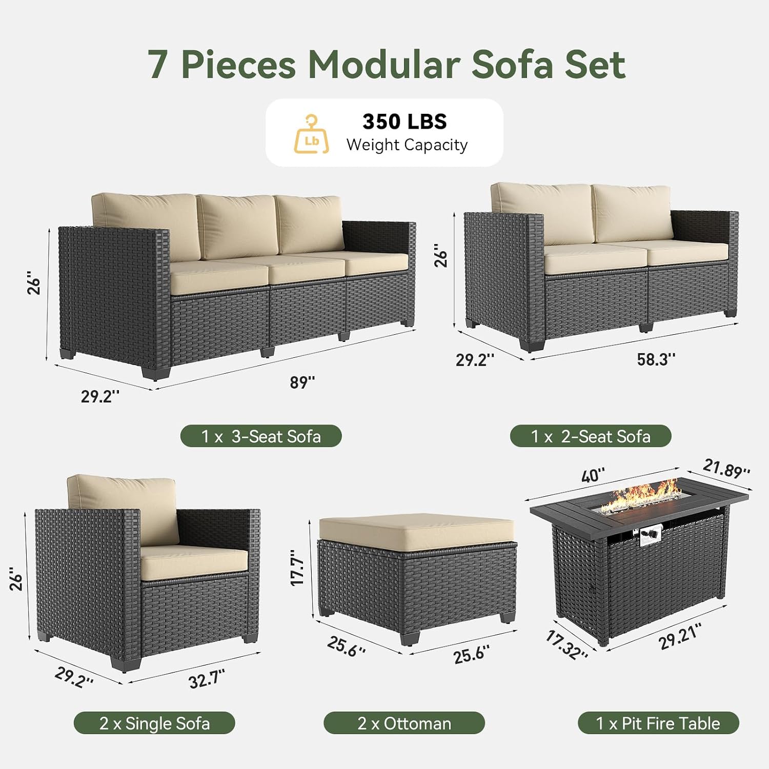 Aoxun 1 Piece Loveseats Patio Furniture Set, Wicker Outdoor Furniture Conversation Set with 4' Thick Cushions for Deck Yard and Poolside Beige