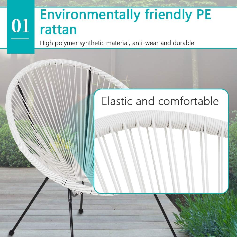 FDW Patio Bistro Set Bistro Table Set Acapulco Chairs Outdoor Chairs Set of 2 All-Weather Hammock Weave Chair Set of 2 and Glass Top Side Table Small Patio Furniture Set, White
