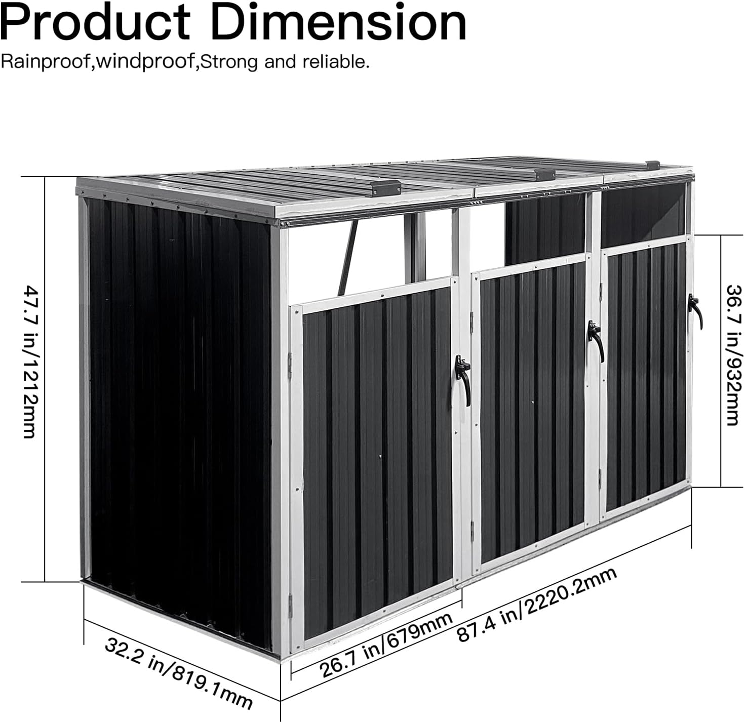 Outdoor Trash Can Storage, Garbage Bin Shed Stores, Trash Can Storage Cabinet Outside, Metal Outdoor Storage Shed for Garbage Cans, Garden Accessories, Backyard, and Patio Use, Lockable, Grey