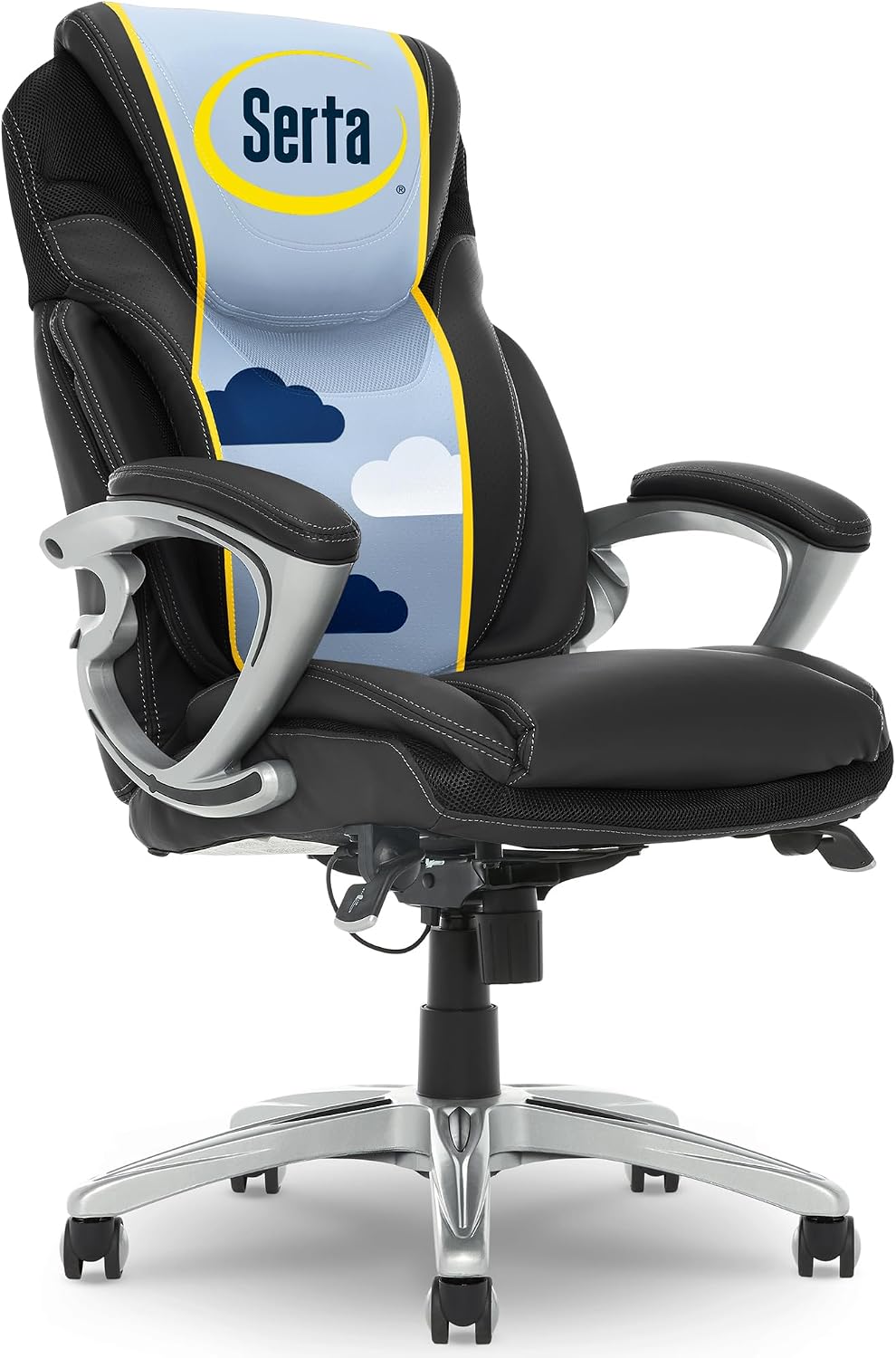Serta Bryce Executive Office Chair - Ergonomic Computer DeskChair with Lumbar Technology - Adjustable Height - Memory Foam Body Pillows - 360° Swivel Rolling Base - Bonded Leather - Black