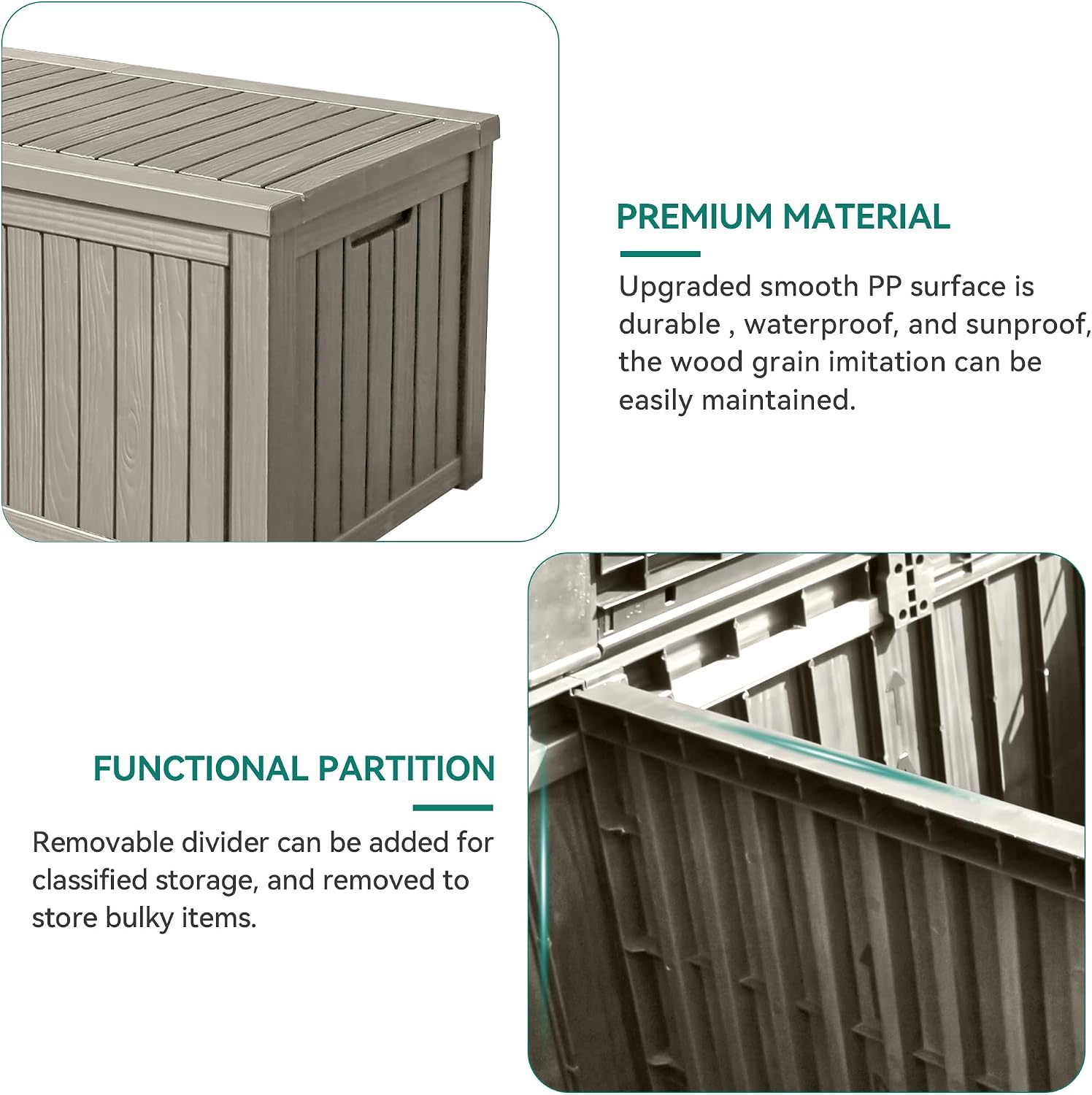 YITAHOME 180 Gallon Large Outdoor Storage XL Deck Box w/Divider for Patio Furniture,Outdoor Cushions, Garden Tools, Sports Equipment and Pool Supplies, Waterproof, Resin, Lockable, Taupe