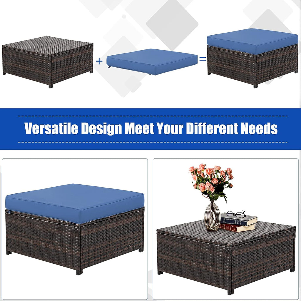 Tangkula 5 Pieces Rattan Patio Furniture Set, Outdoor Sectional Wicker Sofa Set with Loveseat, 2 Single Sofas, 2 Ottomans & Removable Cushions, Outside Daybed Sofa for Yard, Garden, Poolside (Navy)