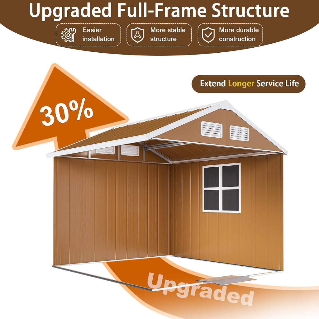 YOPTO 6X4 FT Heavy-Duty Metal Storage Shed with Windows,Waterproof Sheds & Outdoor Storage w/Rolling Door Lockable Door & Ventilation,Tool Organization,Sloped Roof,4-Season Ready,Brown