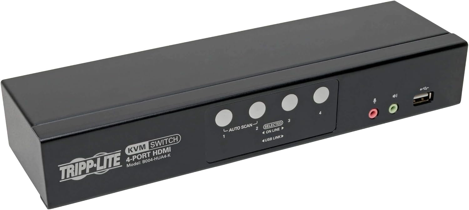 Tripp Lite 4 Port HDMI/USB KVM Switch, Audio/Video, USB 2.0 Peripheral Port, 1080p, Windows, Mac, Linux Compatible (B004-HUA4-K)