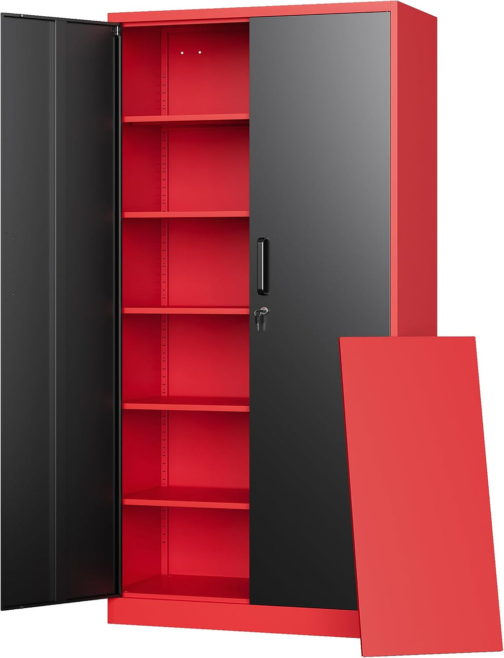 Letaya Metal Garage Storage Cabinets with Lock, 71' Tall Locker Organizer Steel Tool Cabinets,5 Adjustable Shelves 2 Doors for Home Office, Warehouse,Garage,Industrial,Employee (Black Red)