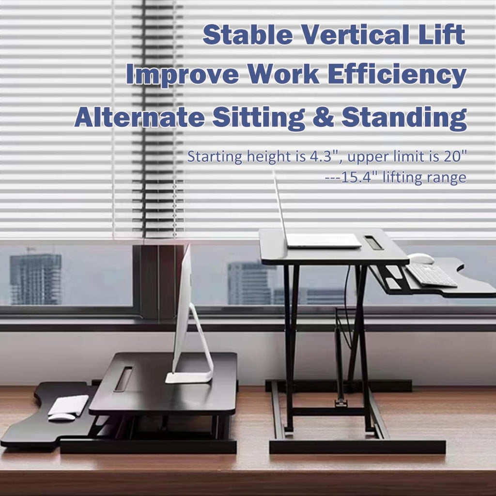32' Height Adjustable Standing Desk Sit To Stand Converter with Wide Keyboard Tray for Home Office, Stand Up Desk Dual Monitor Riser Workstation with Spacious Tabletop for Laptops/Small Space (Black)
