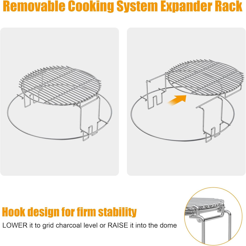BBQ-PLUS Expander Rack Replacement Kit for Large Big Green Egg,Heavy Duty Stainless Steel 3 Tier 5 Piece Grill Basket Accessories with Removable Cooking Rack System Large