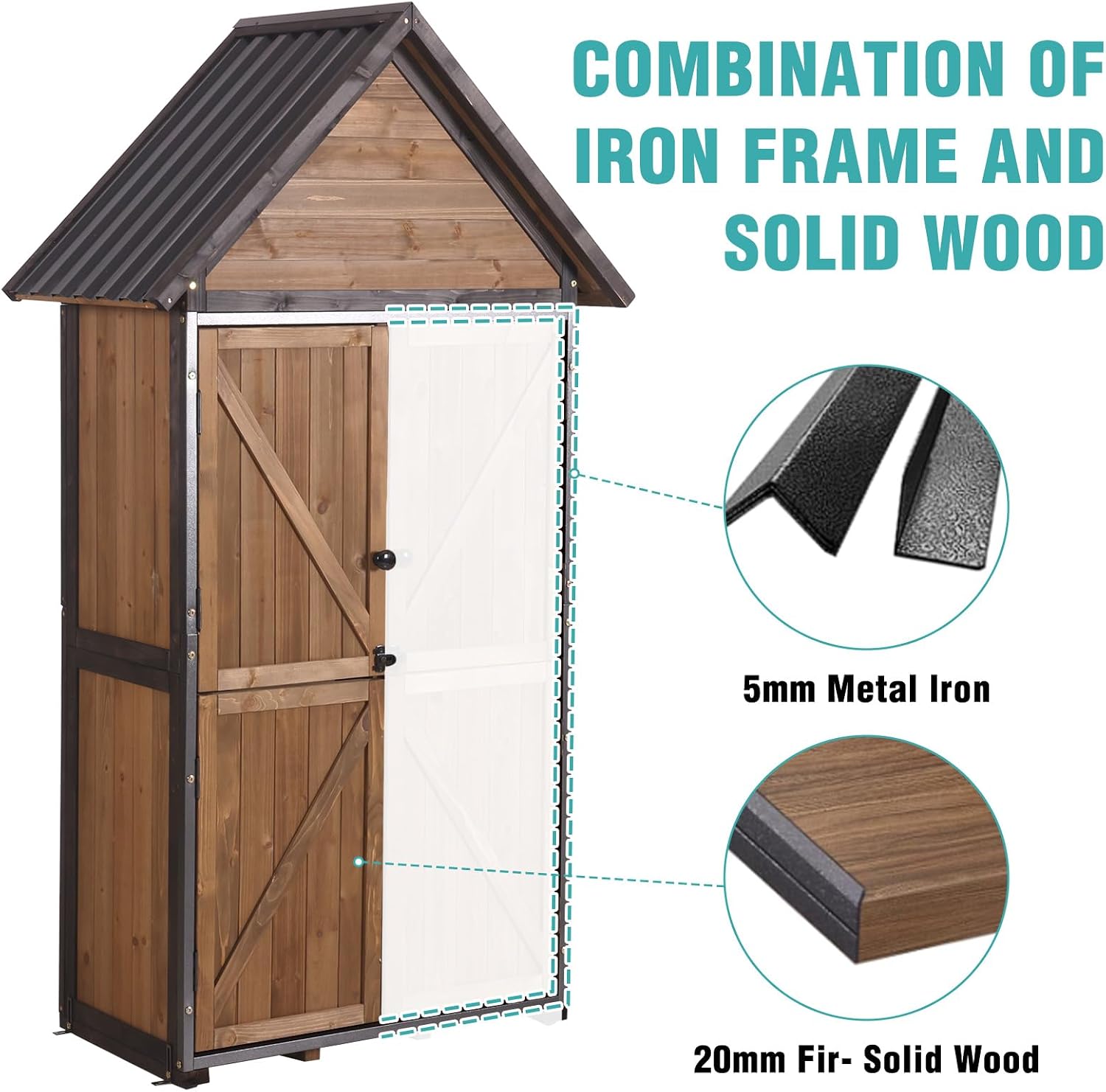 Sheds Outdoor Storage,Garden Shed with Metal Frame Structure and Adjustable Shelves,Large Capacity Storage Tool Cabinet Box for Backyard Garden Patio Lawn (Brown)