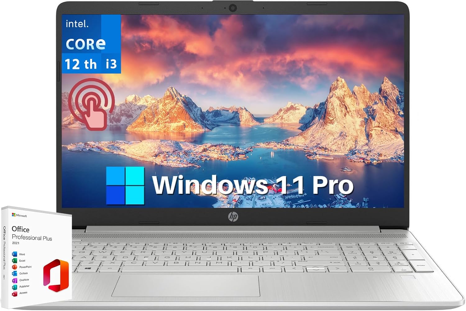 HP 2024 15.6' Touchscreen Laptop - with Microsoft Office Lifetime License, Intel i3-1215U, 64GB RAM, 2TB SSD, Long Battery Life, Micro-Edge, Bluetooth, Wi-Fi, Thin & Light, Windows 11 Pro