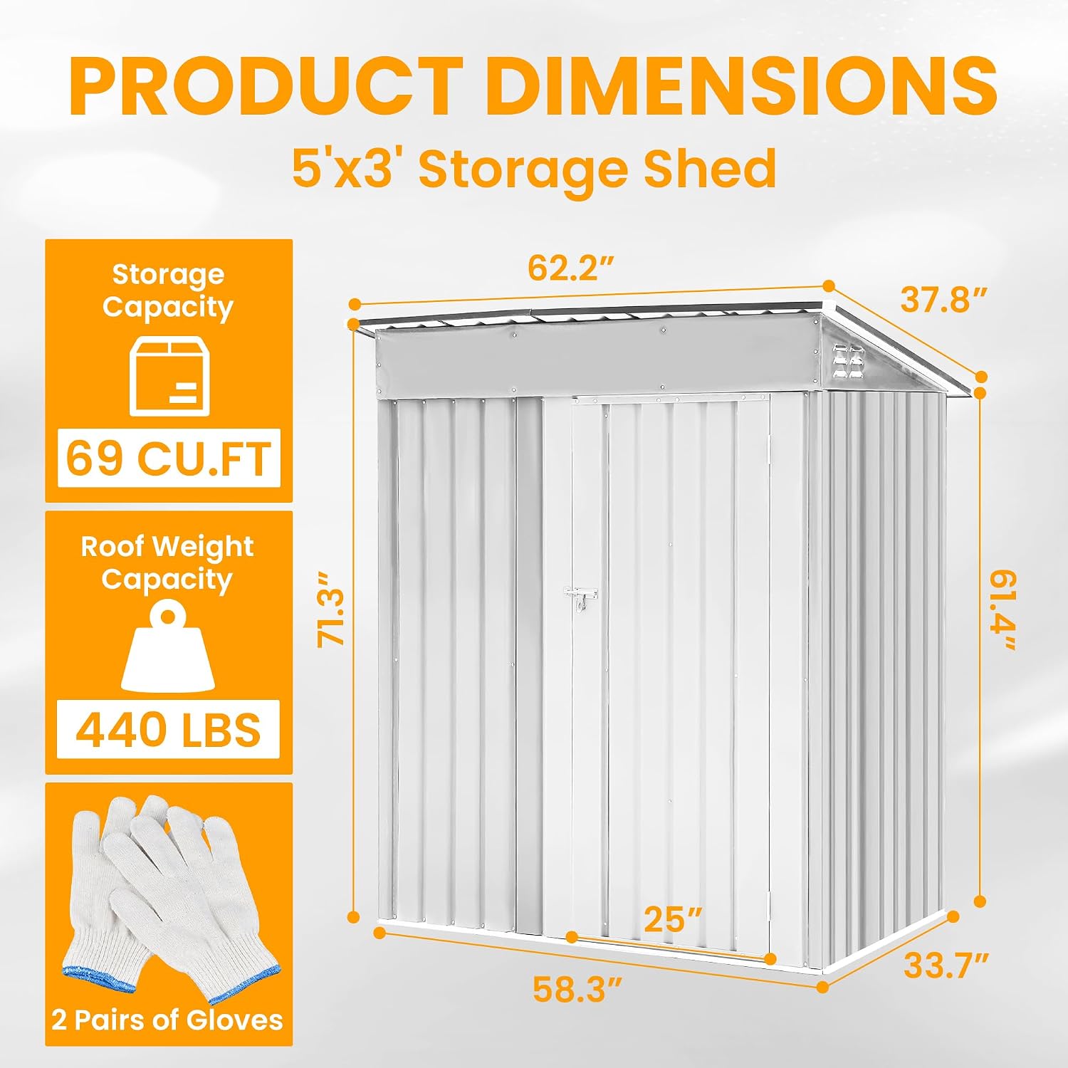 5x3 FT Outdoor Storage Shed Garden Shed Tool Shed with Lockable Door and Sloping Roof, Durable Metal Storage Shed for Backyard, Outside, Patio, White