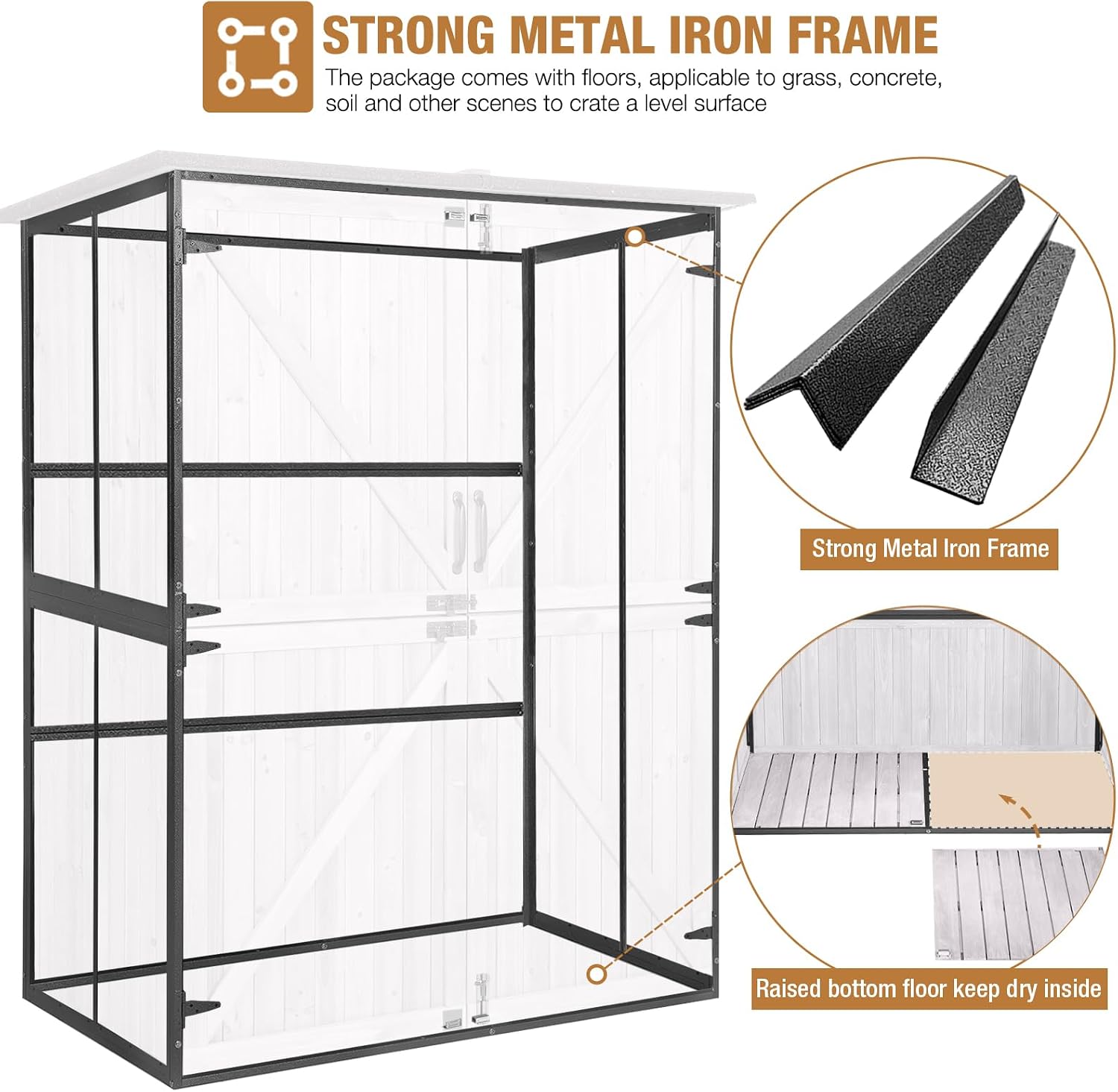 Outdoor Storage Shed, Tool Shed with Floor, Storage House with Metal Frame for Backyard Garden Patio Lawn -White