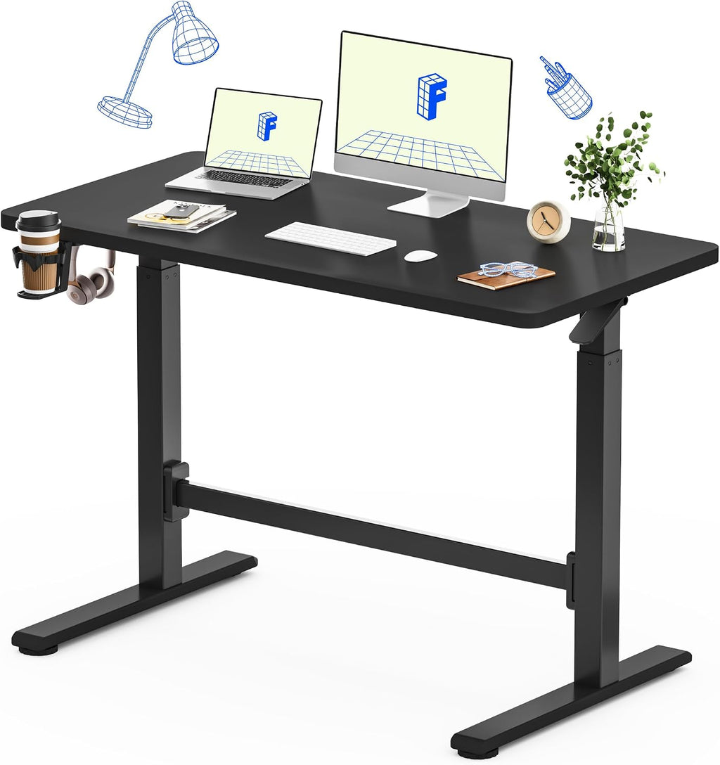 FLEXISPOT H7 Plus Gas Spring Adjustable Standing Desk, Mobile Rolling Sit-Stand Table with Wheels, Cordless Stand Up Desk for Small Spaces & Home Office, 48' One-Piece Desktop Black,Height 27.6'–45'