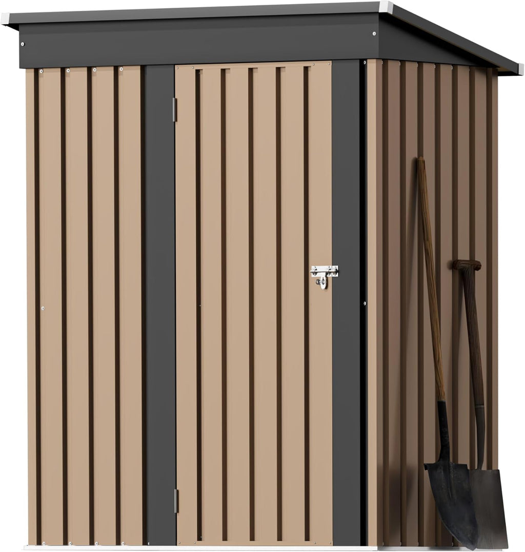 Greesum 5×3FT Outdoor Storage Shed, Metal Patio Storaged Sheds with Lockable Doors, Sheds & Outdoor Storage for Bike, Backyard, Pool and Garden, Brown