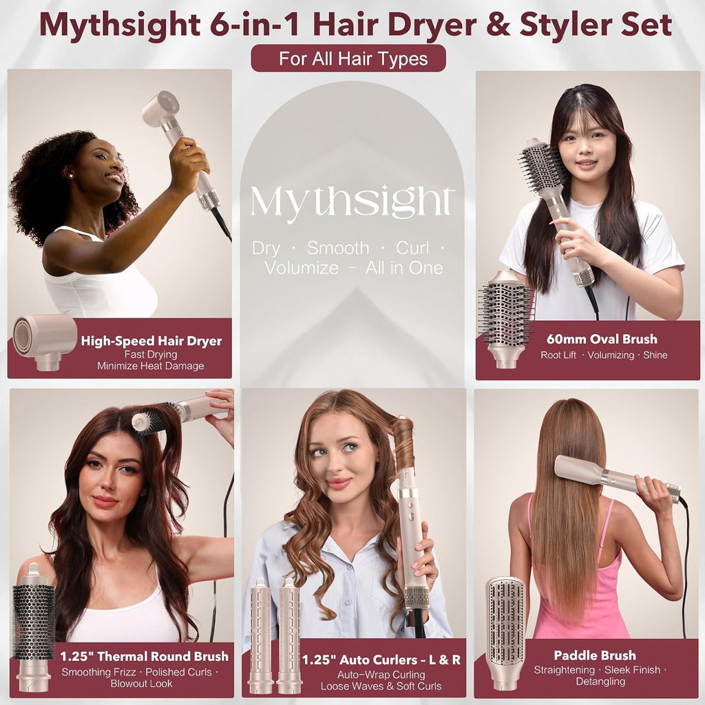 StyleVibe 6-in-1 Air Styler, Dual Voltage Hair Dryer & Blow Dryer Brush with Travel Case - Auto Wrap Curls (L/R), Fast Drying, Thermal Brush for Blowouts & Frizz-Free Volume, No Heat Damage