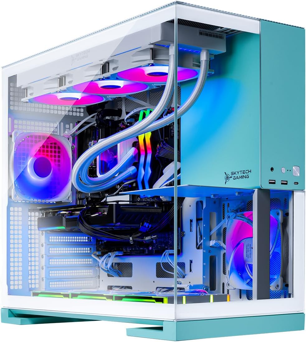 Skytech Gaming Aqua Desktop PC, Ryzen 7 9800X3D 4.7 GHz (5.2 GHz Turbo), NVIDIA RTX 5080 16GB, 2TB Gen4 NVMe SSD, 32GB DDR5 RAM 6000 RGB, 850W Gold ATX 3 PSU, 360mm ARGB AIO, Wi-Fi, Win 11
